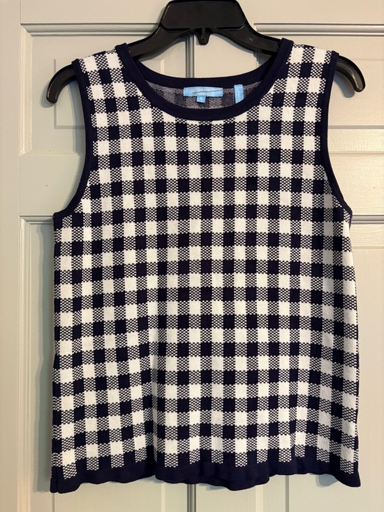 Draper James Tops - Draper James S Navy and White Gingham Knit Sleeveless Top